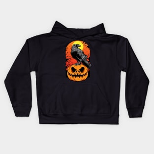 Halloween crow and pumpkin Kids Hoodie